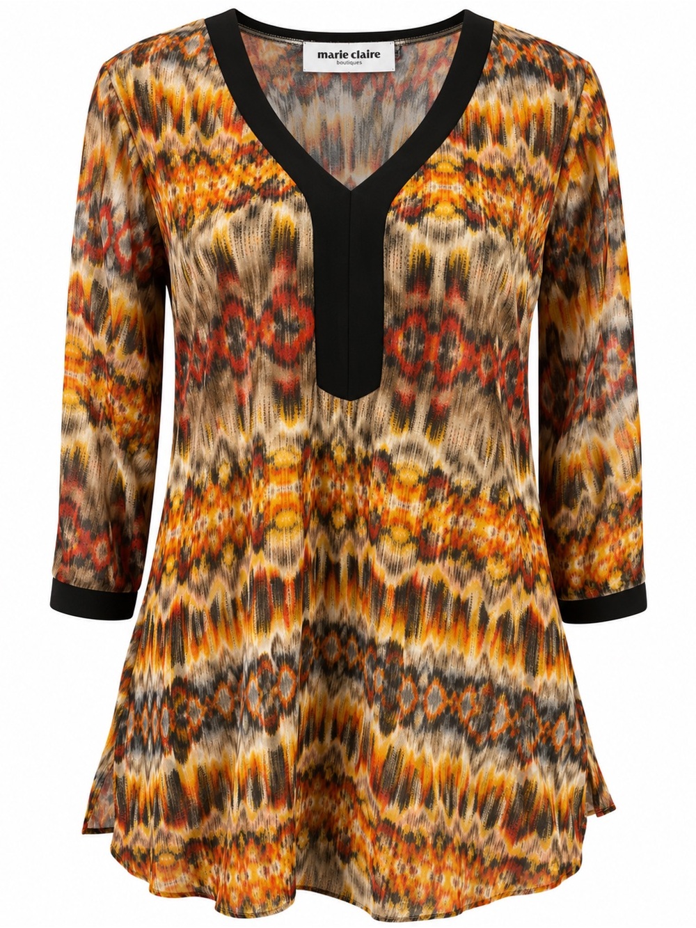 Marie Claire Multicolor Abstract Print V Neck Tunic Top
